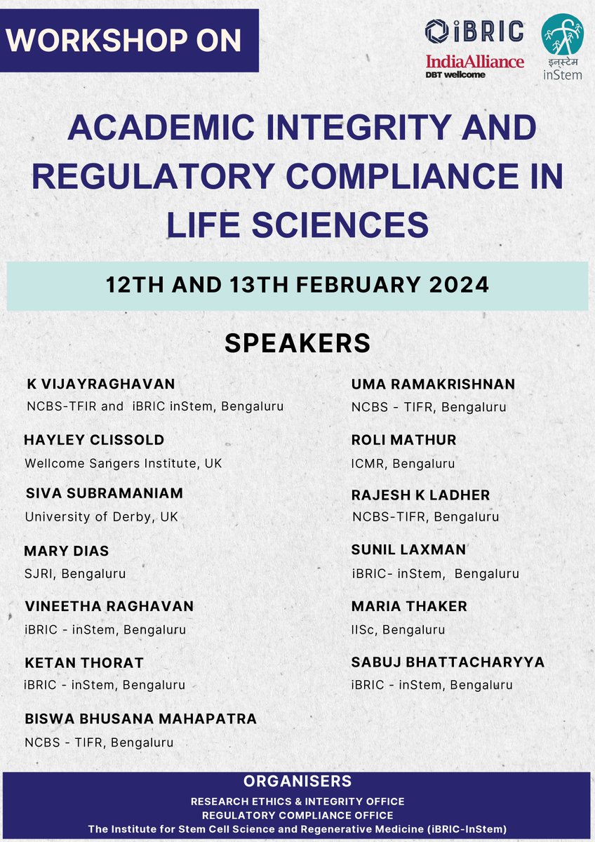 Looking for to hosting workshop on #AcademicIntegrity #regulatorycompliance with @Ketan_Thorat9 @bbmspeaks  @KobeScienceBoy @MacrophysLab @rdoBLiSC1 SunilLaxman @Hayleyclissod @uramakri Roli Mathur @LIF3SIVASSD  @kvijayraghavan at @DBT_inStem funded by @India_Alliance