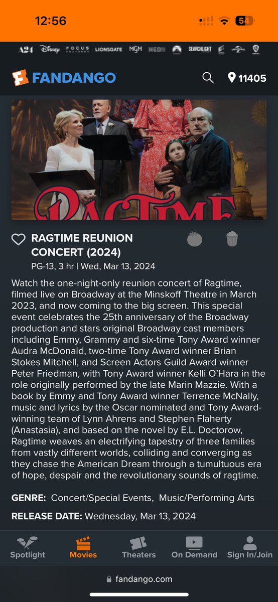 So it looks like the Ragtime reunion concert is coming to cinemas on March 13. fandango.com/ragtime-reunio…