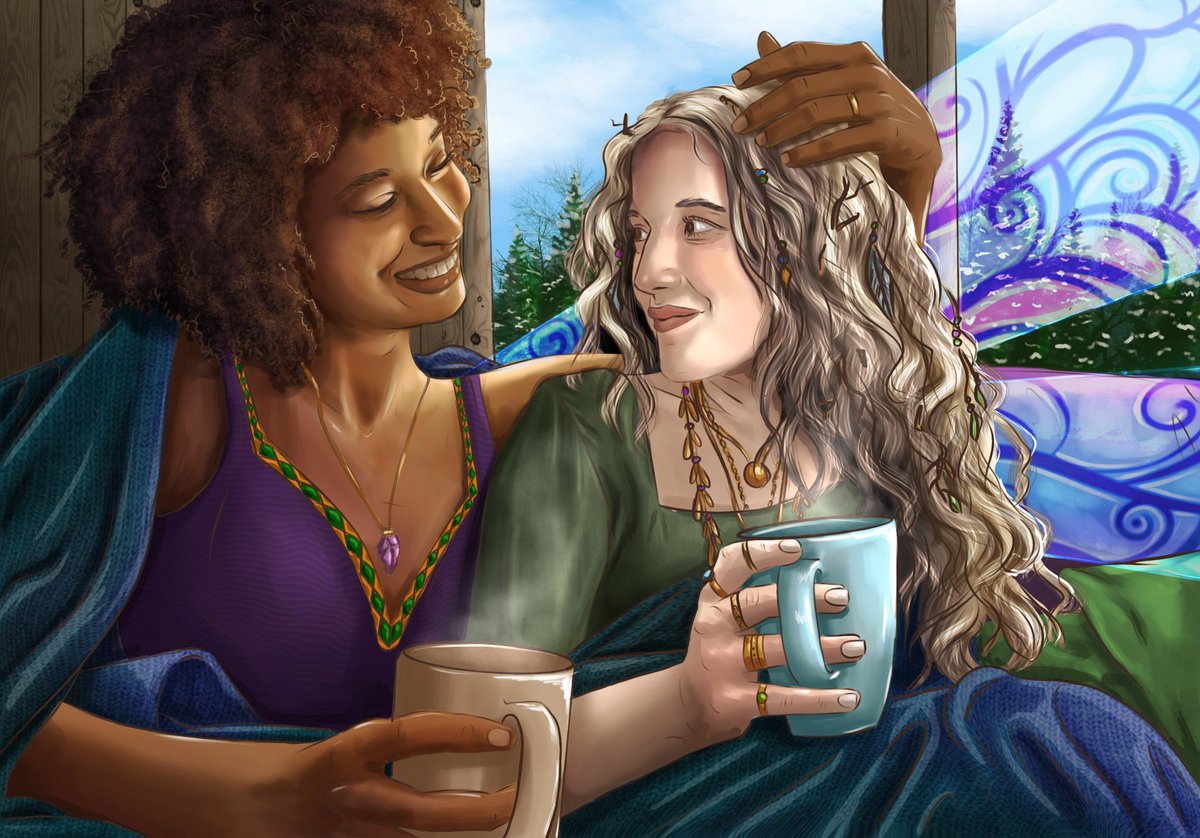 Mountain Fell Fans! Do you remember Bram and Magpie, Willow’s moms in <a href="/AuthorAllegra/">Allegra Pescatore ♿🐕‍🦺📖 - TGS out July 12th!</a> and <a href="/ESandsAuthor/">E. Sands</a>’s A Peddler of Chains?! <a href="/RJFisherBooks/">R.J. Fisher</a> and I wrote them, and now they’re getting their own book: A House of Wings! Also, this amazing art was done by <a href="/AuthorAllegra/">Allegra Pescatore ♿🐕‍🦺📖 - TGS out July 12th!</a>! (1/?)