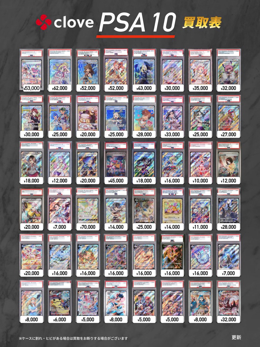 ポケカPSA・買取情報】 本日こちらの買取表のPSA10のみ受付可能となり