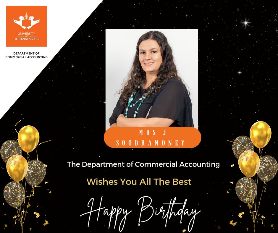 Join us in wishing a very happy birthday to Mrs Julia Soobramoney, our Lecturer at the Department of Commercial Accounting! 🥳🌟

#ujcommacc #ujdca #happybirthday #ujcommercialaccounting #ForYourNext #teamspirit