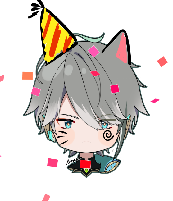 alhaitham (genshin impact) 1boy male focus solo grey hair portrait animal ears confetti  illustration images