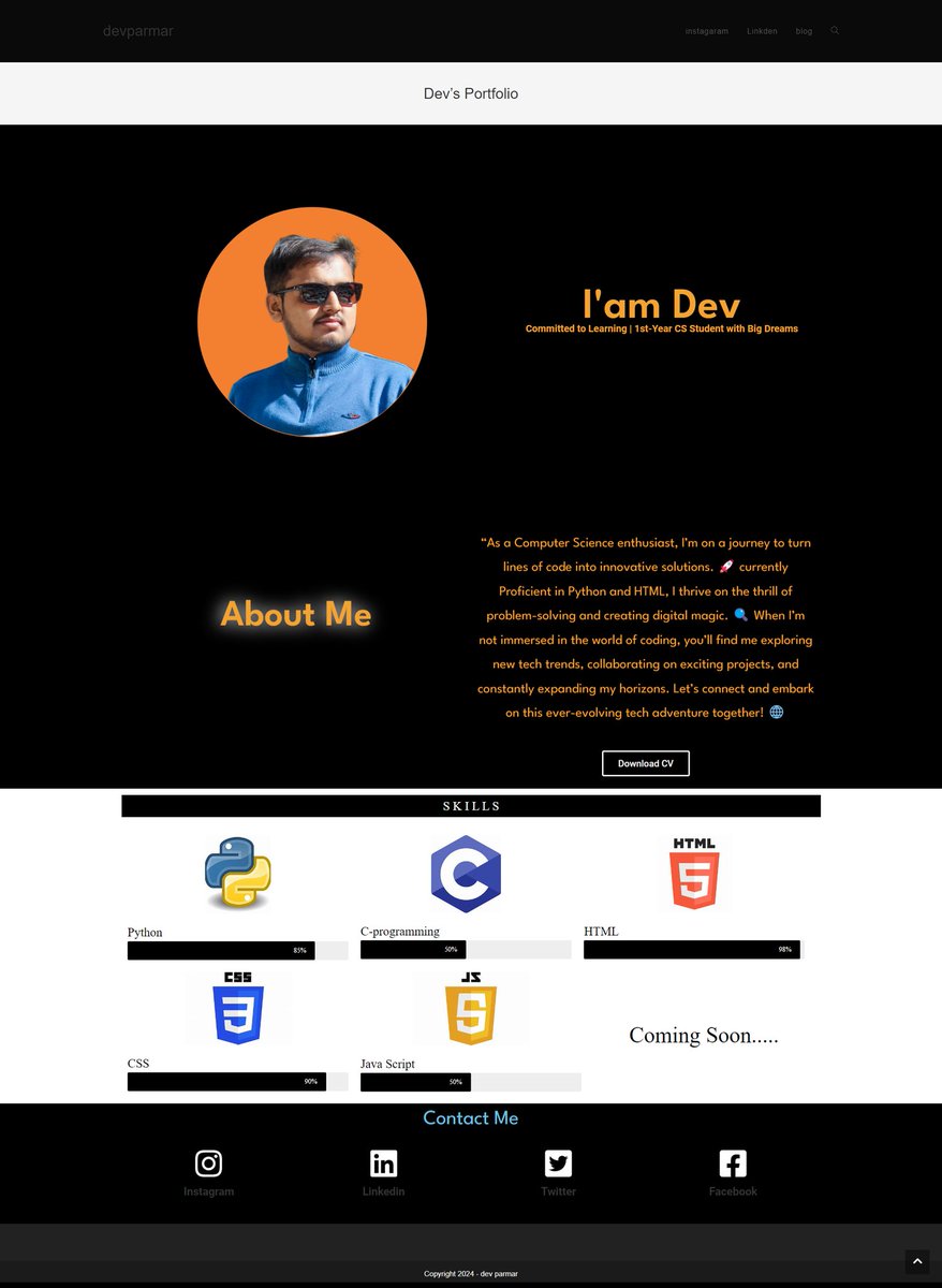 Dev_Parmarr's tweet photo. "Excited to share my first portfolio project! 🚀  #portfolio #learning #Growth https://t.co/i2nHz8PtA0