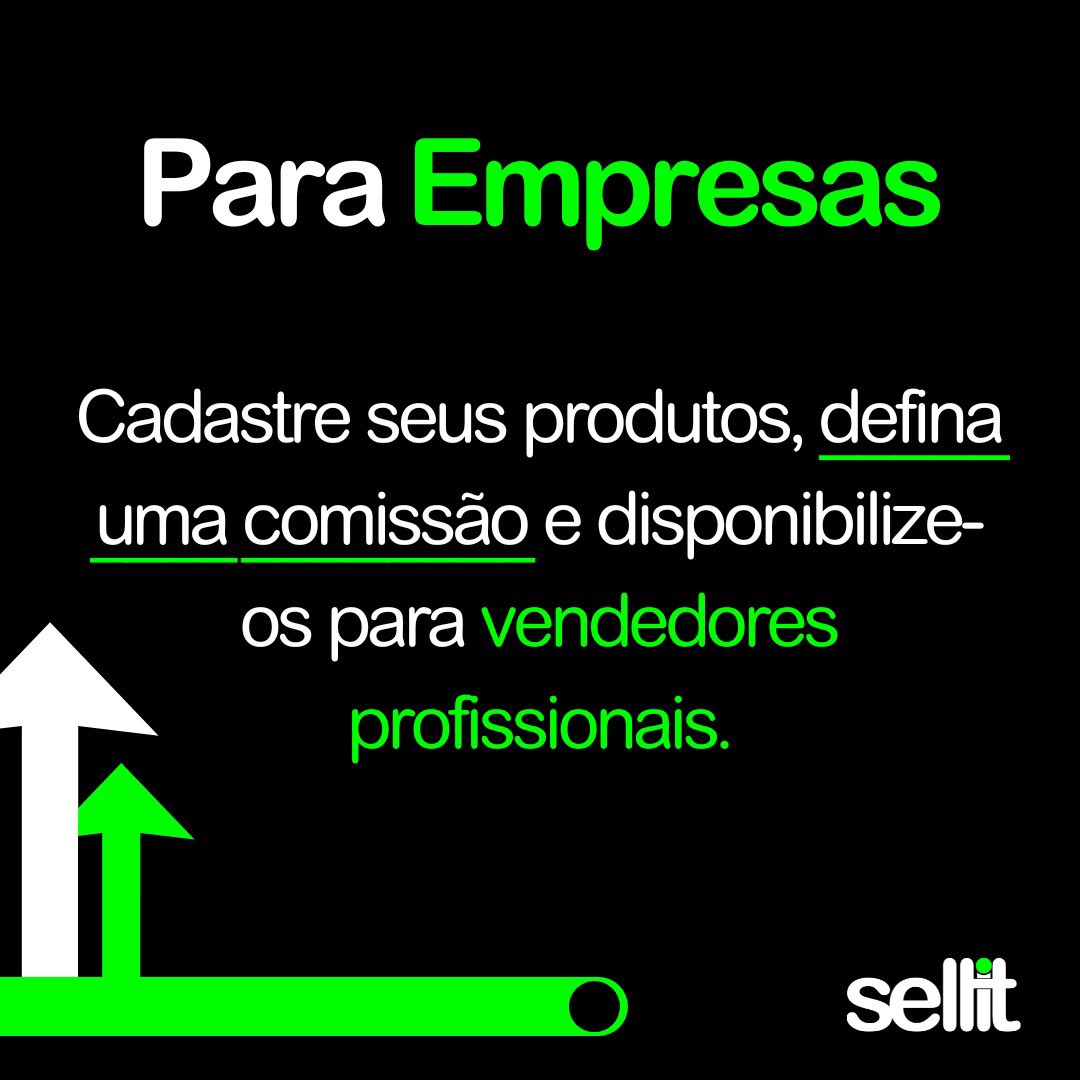 Oi, empresários! 👋 Aqui é a Sellit! 💼 Quer aumentar suas vendas e gerar mais receita? É só cadastrar seus produtos, definir uma comissão e disponibilizá-los para vendedores profissionais! Simples assim! 🚀 #Sellit #VendasAtivas #vendas #Mei #startup #empresas #CRM #vendedor