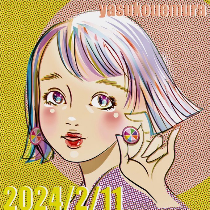 というわけで今日の #一日一絵 はこのイヤリングのイメージで「らしからぬ」イラストを描いてみました#上村恭子 #ガールズイラスト 