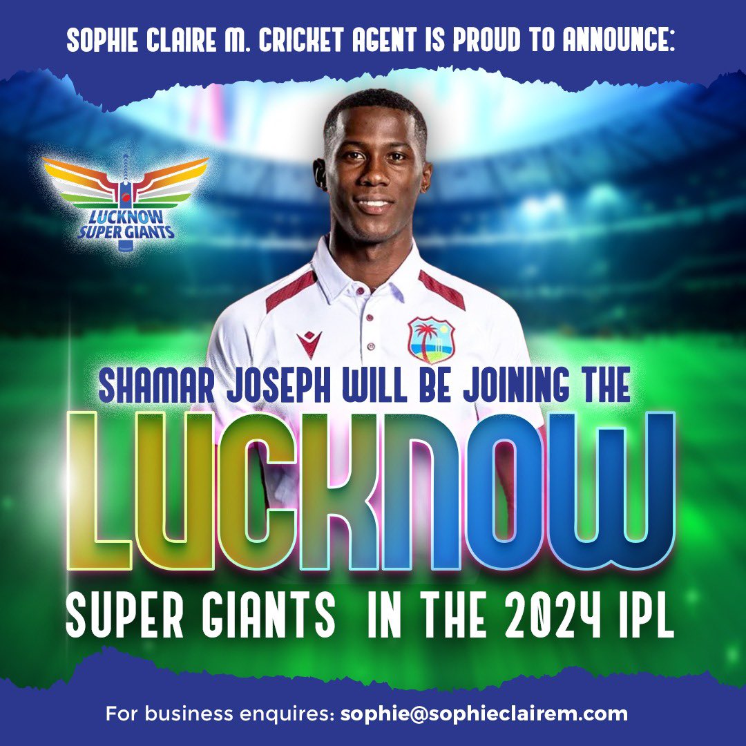 sophmaroc's tweet photo. Can’t wait to see you show your skills Shamar! @LucknowIPL 🇬🇾🇮🇳 https://t.co/usayfNBCI0