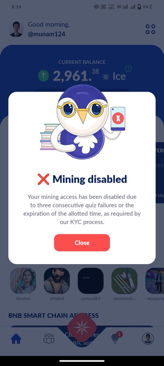 Hi Snowman ☃️

Drop your ScreenShot if your Account is Mining disabled.
$ICE technical team check the community of mining Disabled, &amp; give 1 more Chance to Complete #KYC_Quiz.

Send Screenshots of $ICE 👇👇💬

Follow ☑️ | Likes ❤️ | Repost 🔁 

#Icedistribution #IceSpice #fame20