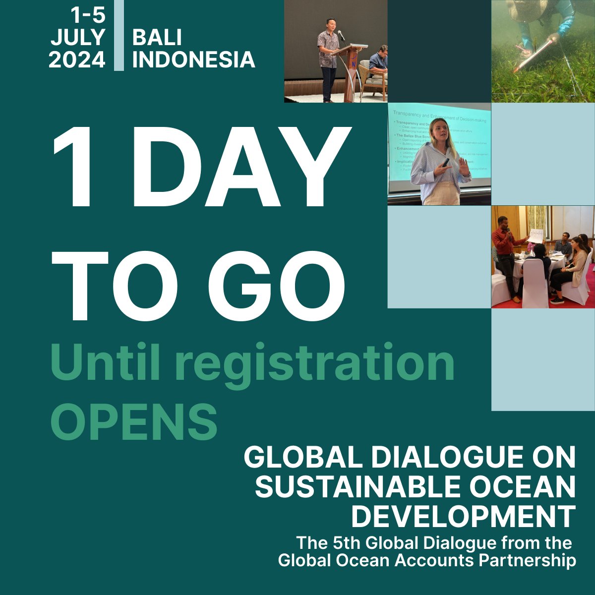 OceanAccounts's tweet photo. ⏰ TOMORROW registration OPENS for the Global Dialogue on Sustainable Ocean Development!
🤝 For anyone responsible for delivering a sustainable ocean economy in practice
📅 1-5 July 2024
📍 Bali, Indonesia
https://t.co/3IGR7r5dhO
#5thGD #OceanAccounts #SustainableOceanEconomy https://t.co/jwDVcMxcOG