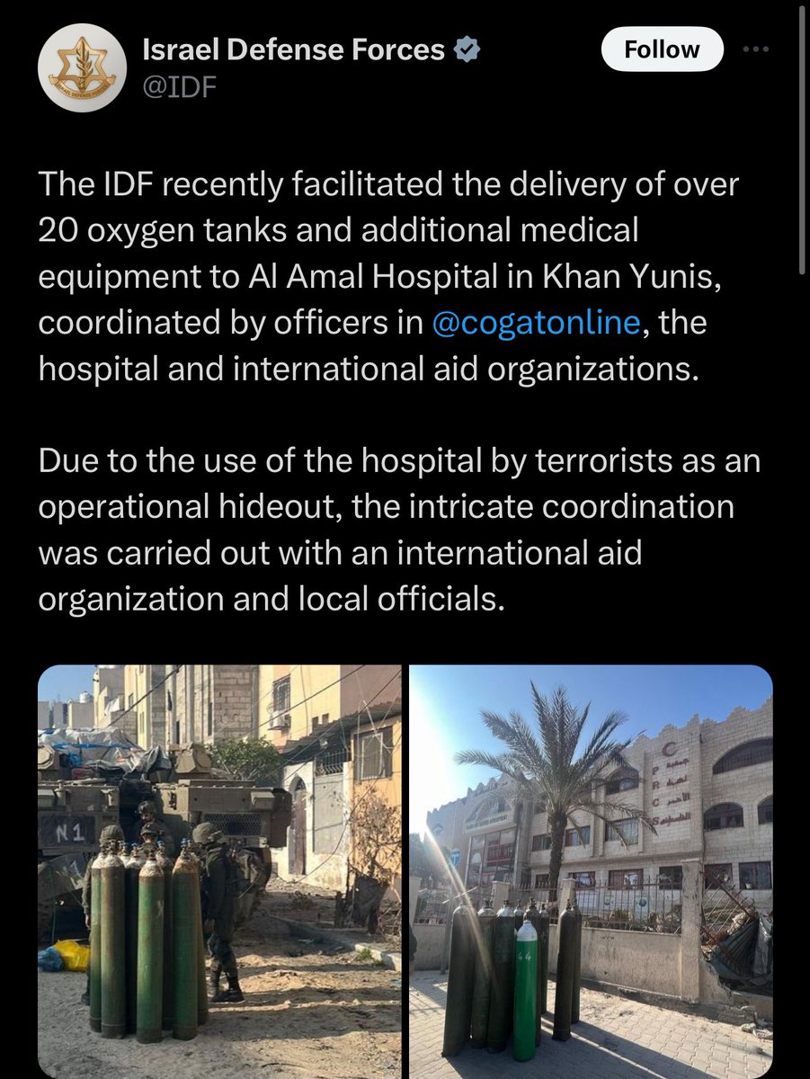 The IDF did not bring any medical equipment in the hospital, they prevented the oxygen tanks entering for a week which led to the death of 3 patients before delivering 21 tanks, and yesterday they raided the hospital and arrested 9 medical and administrative staff, four wounded