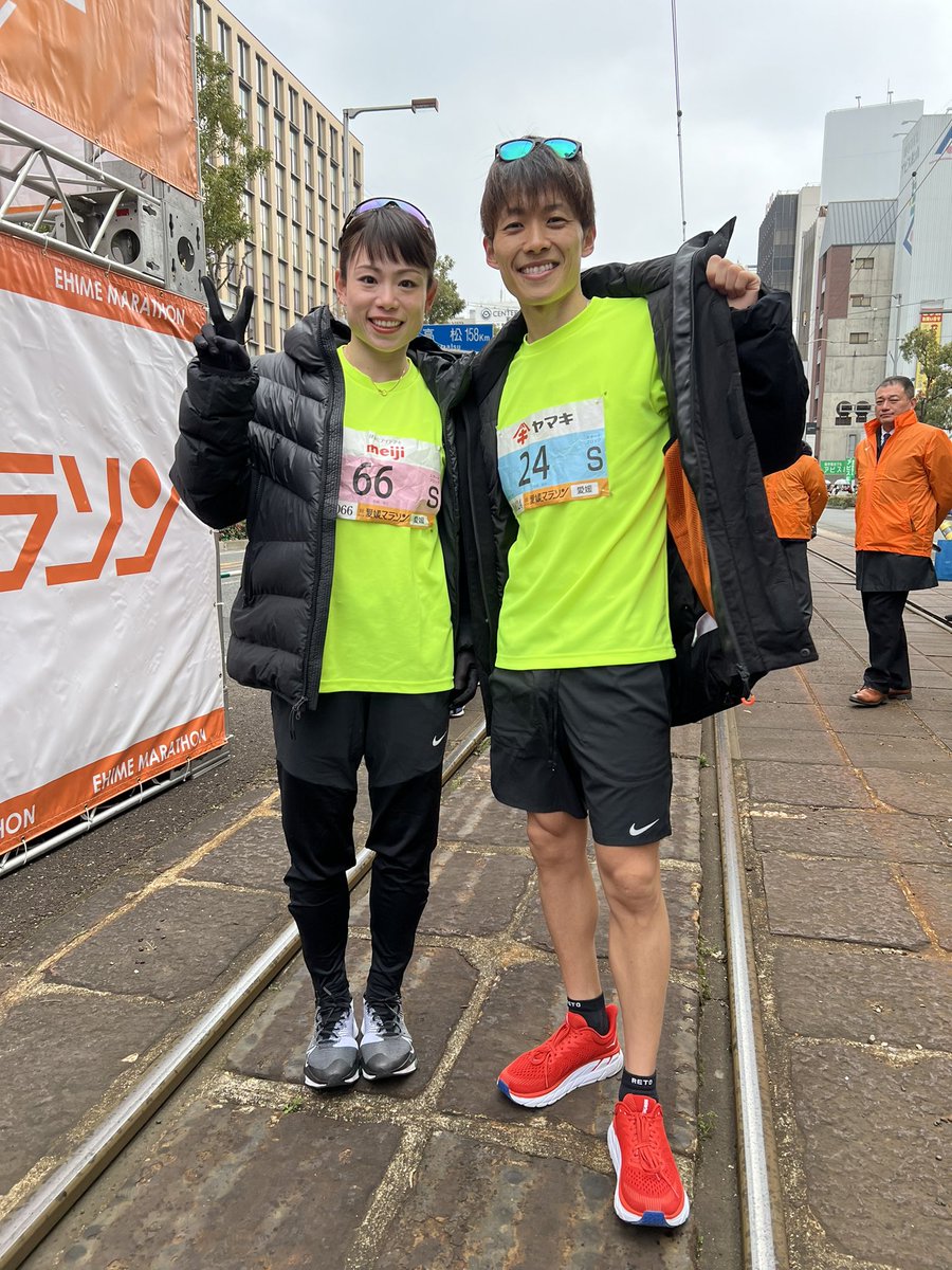 junjun8460's tweet photo. 愛媛マラソン終了☑️

前半予定外に嫁に置いて行かれるという、、35kmで合流して最後は2人でゴール✨3時間55分くらい！ファンランでしたが、エイドも楽しみつつ、いい思い出作りになりました😌🙏 https://t.co/4M7oPARHR3