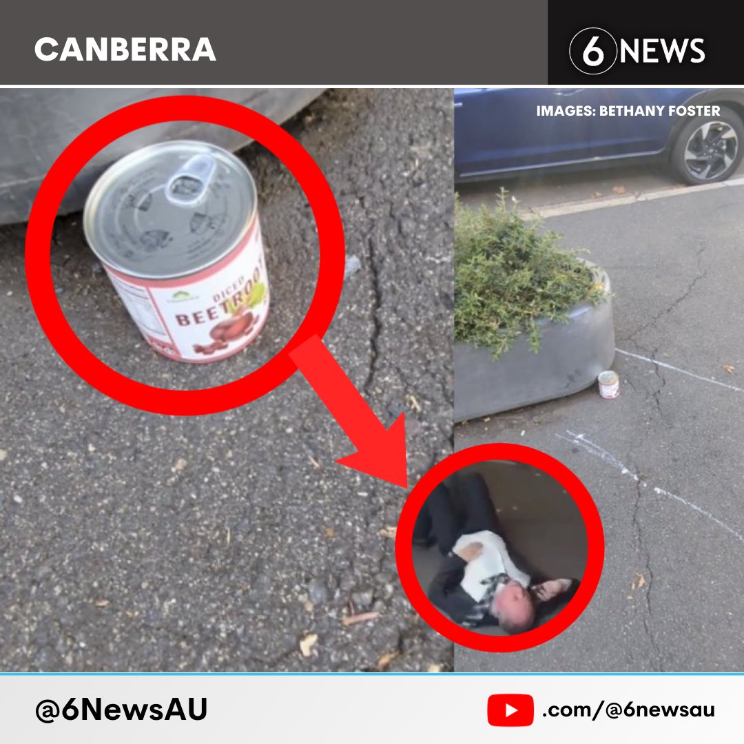 NEW: A can of beetroot has been left in the spot where Barnaby Joyce was filmed lying on a Canberra street | #6NewsAU