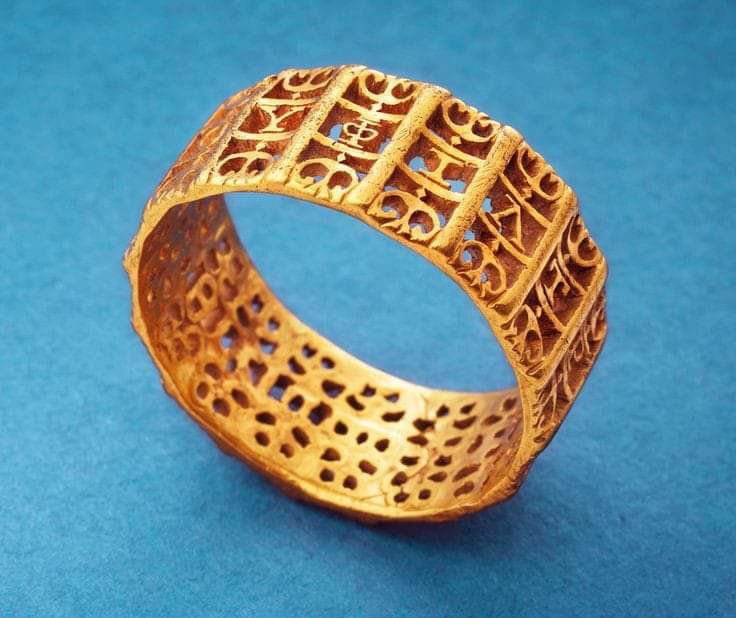 ROMAN GOLD RING FROM HADRIAN’S WALL -

This intricate gold finger ring was found at Corbridge Roman Town. It is made of almost 12 grams of gold and has 16 facets, decorated with openwork peltas (crescent shapes) and a Greek inscription, ΠΟΛΕΜΙΟϒ ΦΙΛΤΡΟΝ, which translates as 'the…