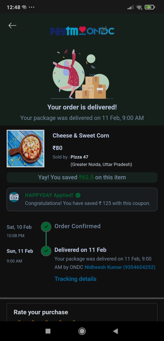 him_kasera's tweet image. Ordered pizza from @Paytm  @ONDC_Official on Feb 10th. Restaurant got the order, but delivery partner didn't deliver to my location, ignored calls. Marked as delivered on Feb 11th morning without delivery!   
#paytmscam