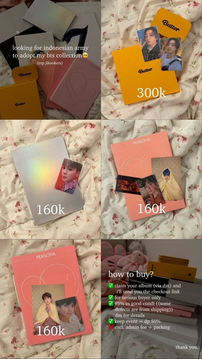 procrastinadee's tweet photo. [rt &amp; share are appreciate ;)]

💌; 
hii im selling my bts albums &amp; merch (mostly jikook) if any if yall interested just hit me thru dm yaa thank youu!! 

p.s claim details on pict 

🖇️;
#wts #wtsbts #butter #ina #mots7 #lyanswer #jungkook #jimin #premiumphoto https://t.co/QbFVuJTsVG