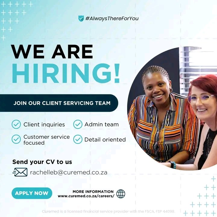 We're GROWING! Save or share this post if you know someone who'd be eager to join our Client Servicing Team 💙

curemed.co.za/careers/

#curemed #werehiring #hiring2024 #jobvacancy #adminteam #jobpost #clientservices