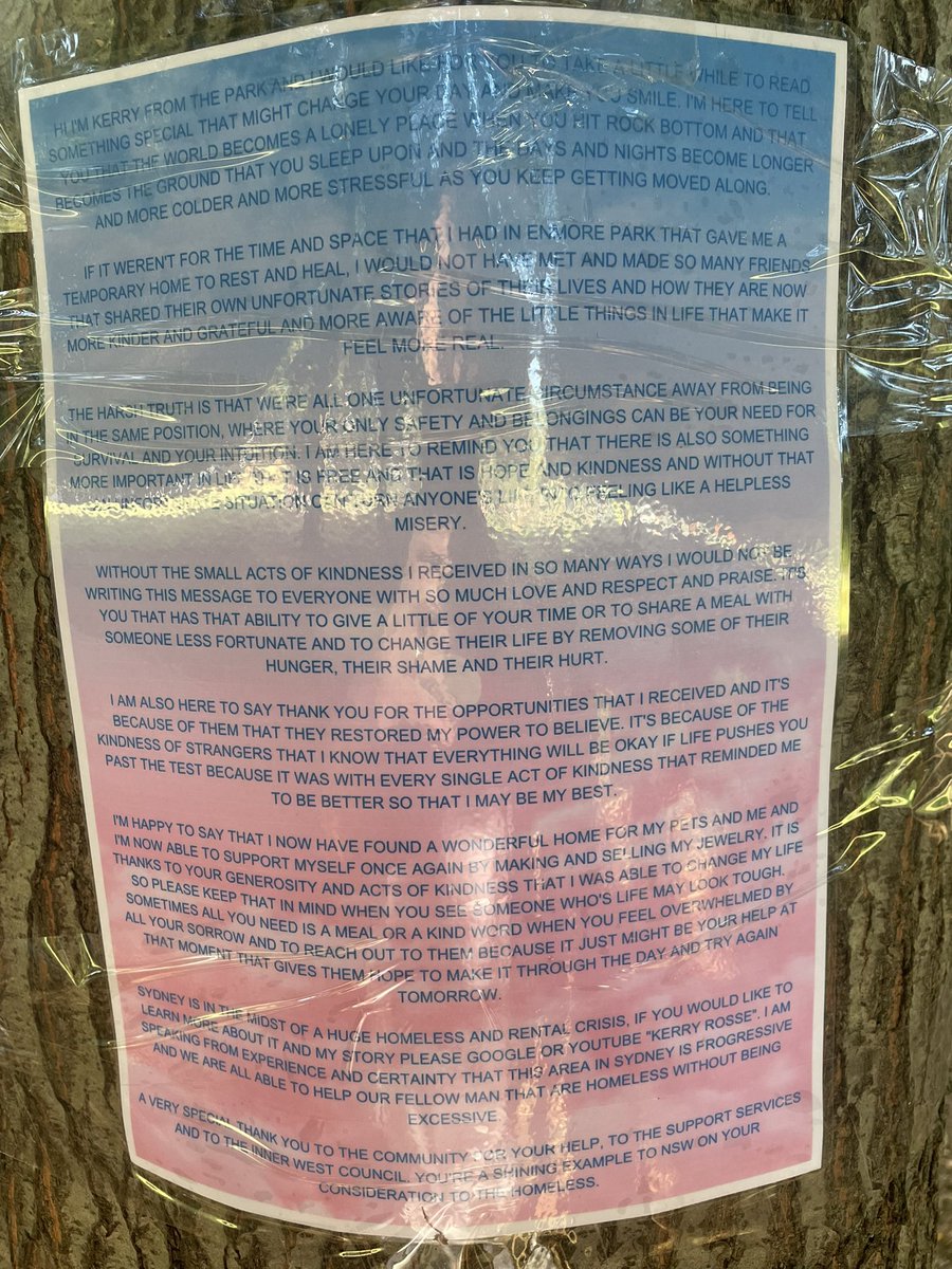 Note from Kerry who was staying in Enmore park. ‘We’re all one unfortunate circumstance away from being in the same position’.