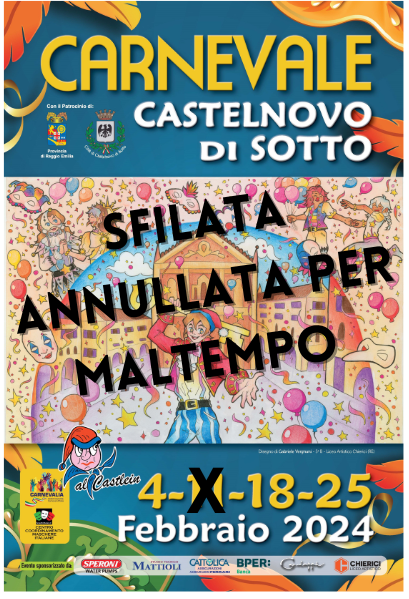 castlein_'s tweet photo. Con grande rammarico, annunciamo che la sfilata di Carnevale Alcastlein prevista per oggi 11/02/24 è stata annullata a causa del maltempo. https://t.co/gEdX6rIhBp
