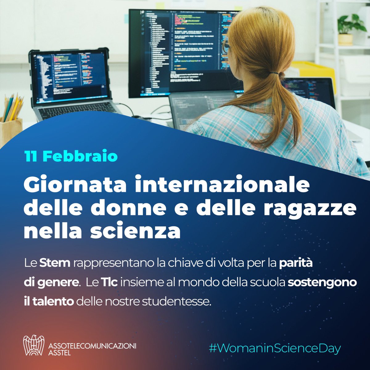 asstel_it's tweet photo. Le #competenzedigitali sono necessarie oggi e per il futuro del lavoro. Per noi di #ASSTEL investire in un orientamento che connetta lavoro, innovazione e scuole significa costruire contesti di studio e lavoro che offrano eque condizioni competitive.
#WomanInScienceDay https://t.co/Mmxbp6oEff