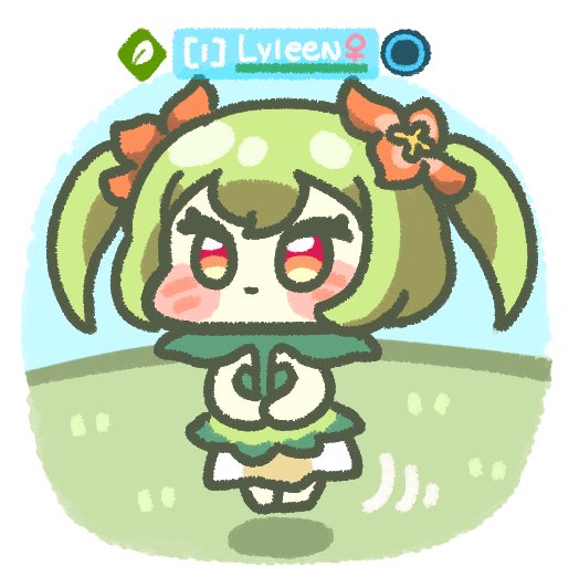 1girl green hair chibi solo blush stickers twintails hair flower  illustration images