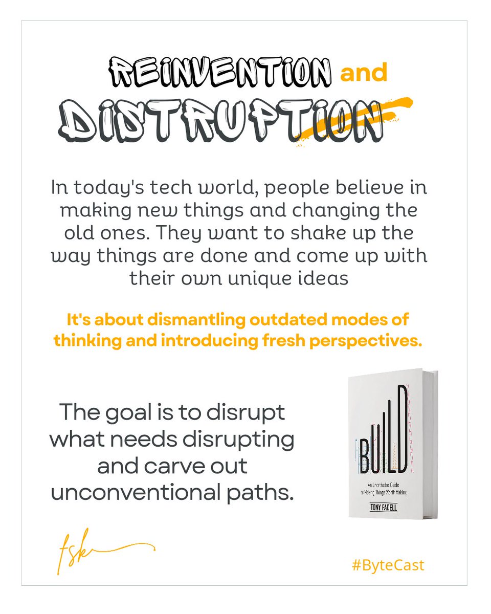 realFaisalKhan's tweet photo. In today's tech world, people believe in making new things and changing the old ones. They want to shake up the way things are done and come up with their own unique ideas
#build #digital #reinvent #distrub #buildbook #tonyfadell #ideas #distruption #distrup #fsk #bookreview https://t.co/cAvMlGBDIs