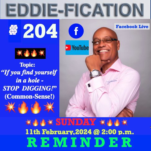 Goodly Folks- R E M I N D E R 📣📣
You really don’t want to miss this edition of EDDIE-FICATION (204).
“If you find yourself in a hole - stop digging!”
#keetgoneandhenotcomingback
Peace ✌️ 

#eddiefication
#pullupyourchair
#grenadaontherise
#pullupyourchair
#UpUpUpUp