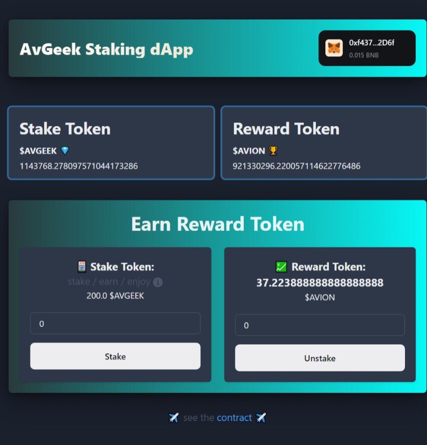 💰 Earn passive income with our $AVGEEK token staking dApp! Stake now and watch your $AVION earnings grow 💹 every hour. Join the aviation revolution today. #AVGEEK #AVION ✈️ #cryptocurrency #passiveincome

pancakeswap.finance/swap?outputCur…