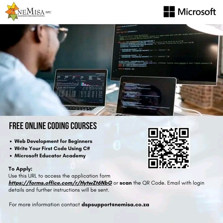 Don't be left behind, learn a skill, free online coding courses. To register use this link forms.office.com/r/HytwZt6NbG or scan the QR Code.  #upskilling #coding #DigitalSkillsTraining
