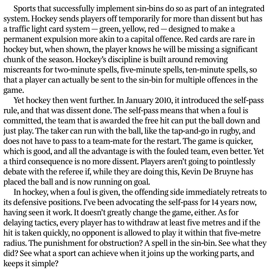 angusjporter's tweet image. Amongst all the nonsense being spouted about football’s proposed blue card, how refreshing to see a proper journalist taking the time to understand how other sports do it. This from Martin Samuel in the @thetimes