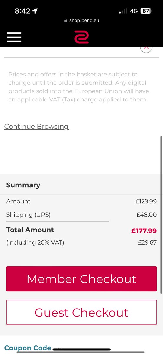 BanksFPS's tweet photo. @ZOWIE_EU Have I done something wrong or is shipping always £48 to the uk ? https://t.co/gGMTHXV2r4