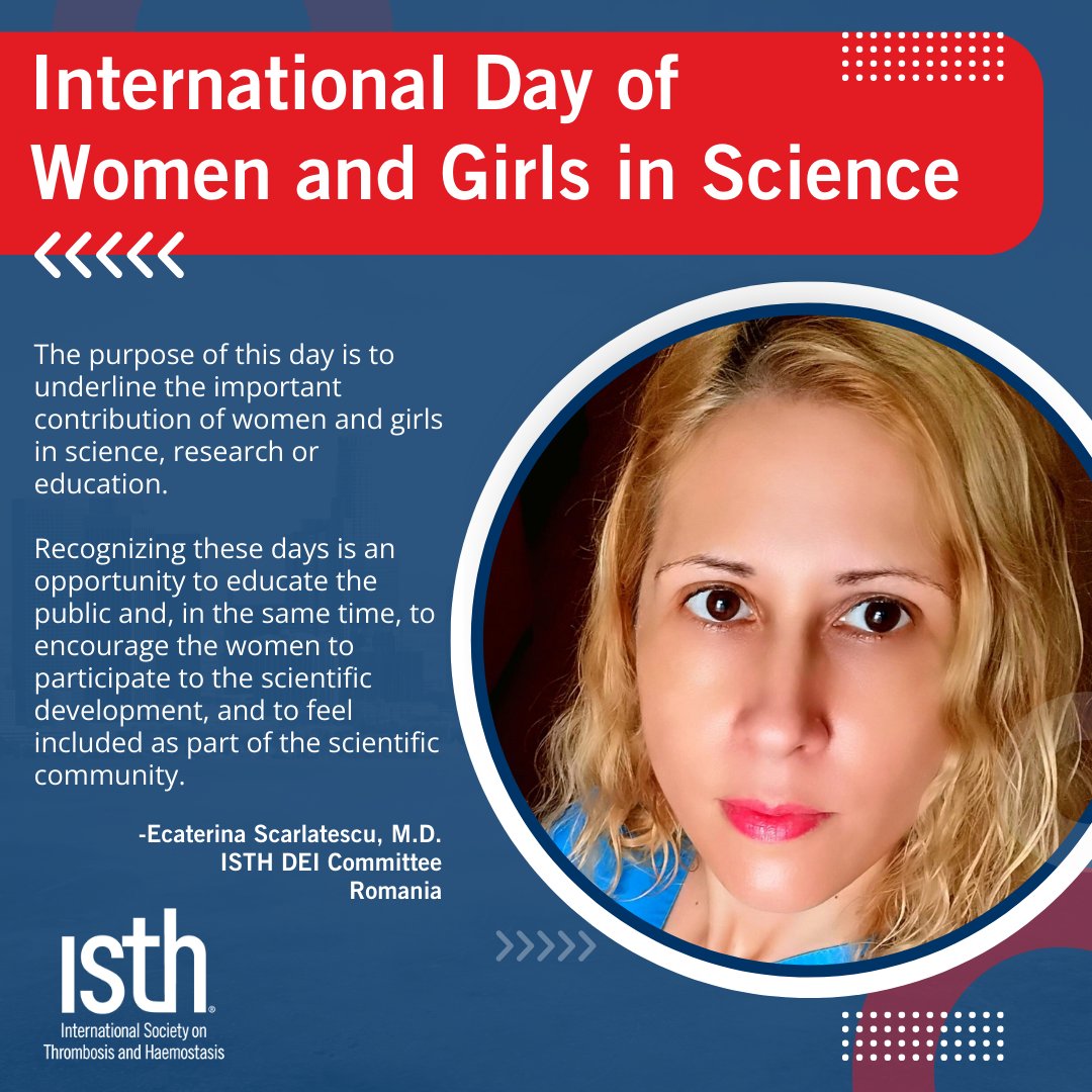 Today, on International Day of Women and Girls in Science, let's celebrate the incredible contributions of women in STEM. The ISTH DEI committee emphasizes the importance of recognizing and promoting full, equal access for women in STEM. #ISTHDEI #WomenInScience