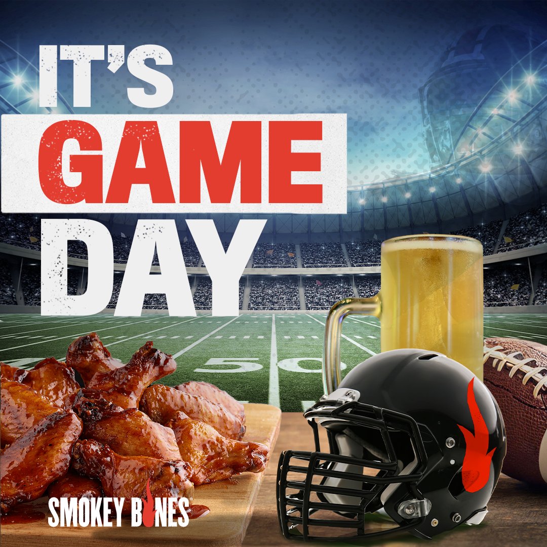 It’s game day baby! Let’s settle the score. What is the ultimate BBQ must have at your watch party? We’ll go first: Smoked Jumbo Wings the Bones Way. 🔥 #SmokeyBones #wings #gameday #gamedayparty #bbq