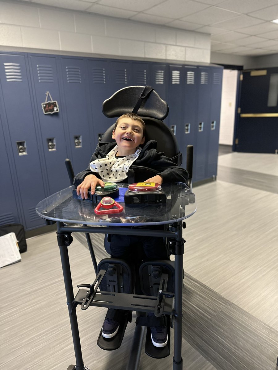 alisoncable's tweet photo. Someone was very happy to use his words and tell Mrs. Cable where to “go” on our walk! #wcsflight #switchuse #ablenet #stander https://t.co/PWFwx3FHsA