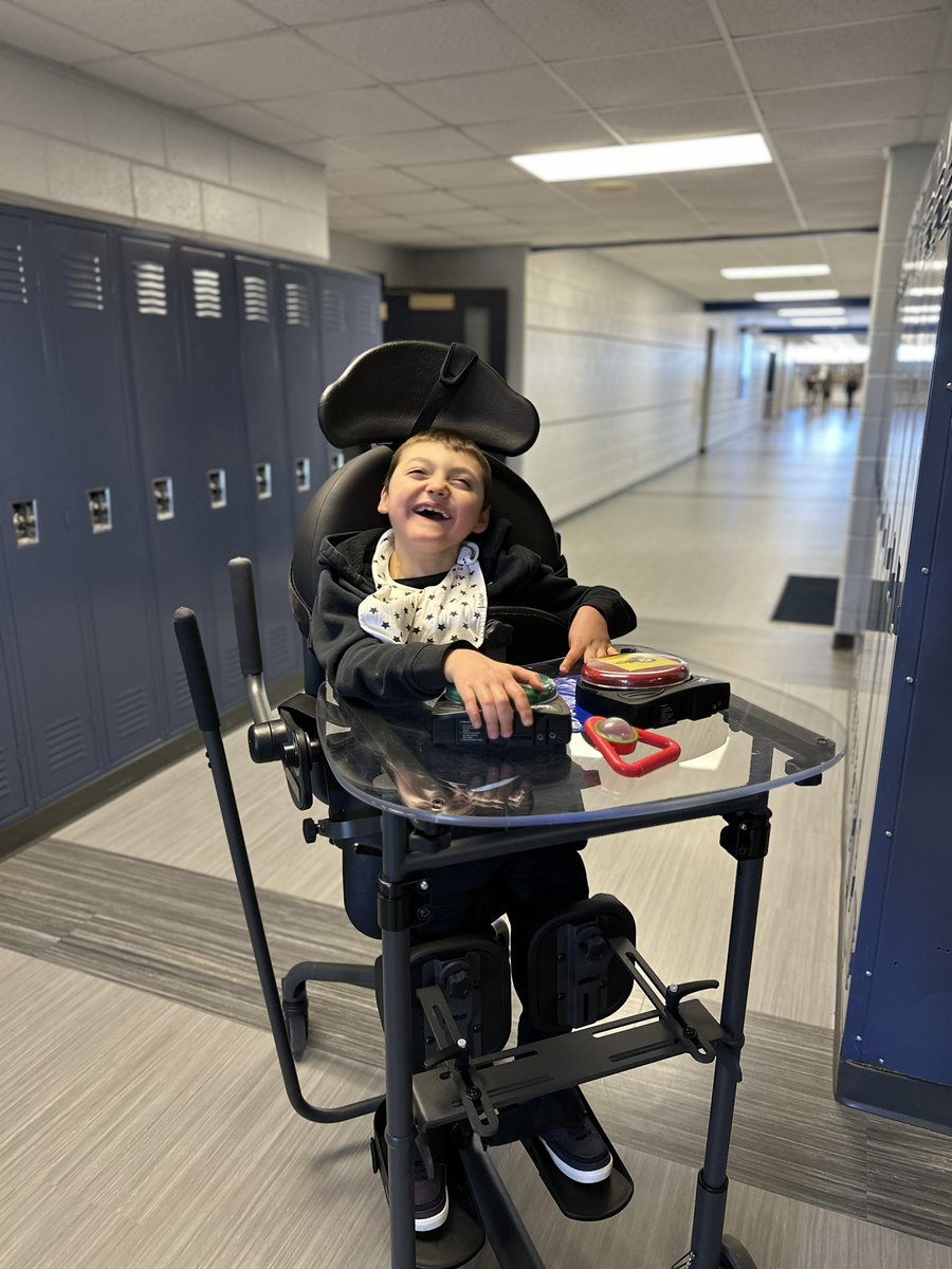 alisoncable's tweet photo. Someone was very happy to use his words and tell Mrs. Cable where to “go” on our walk! #wcsflight #switchuse #ablenet #stander https://t.co/PWFwx3FHsA