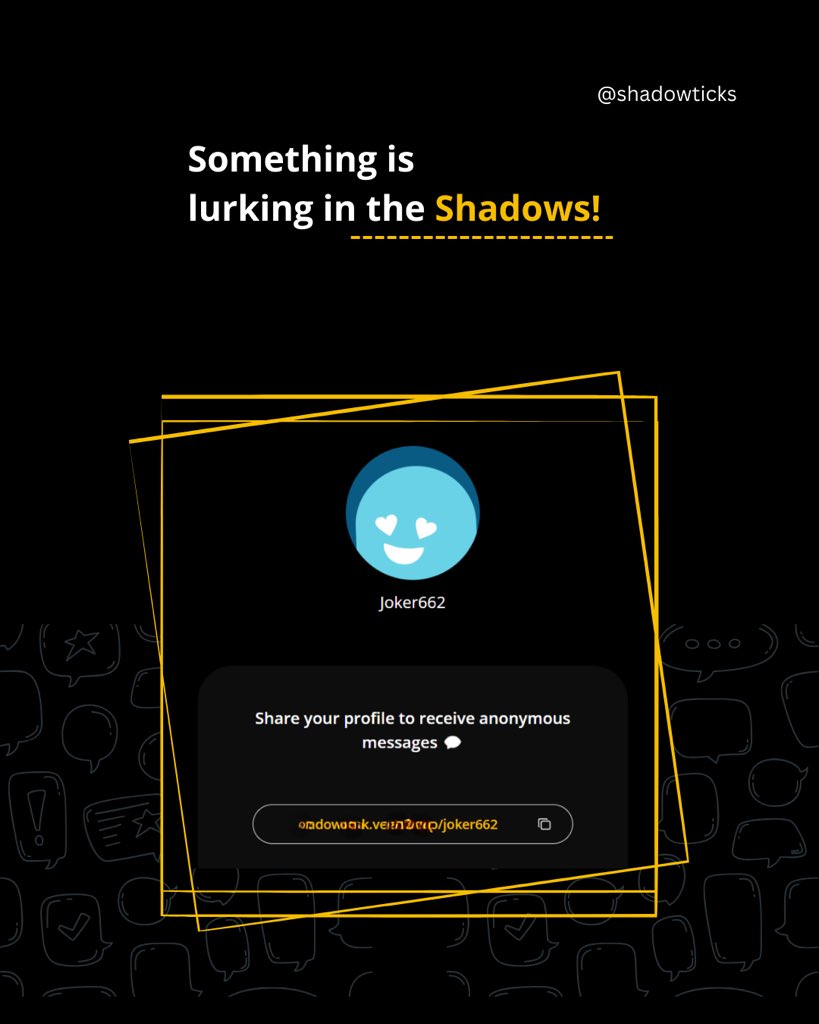shadowticks's tweet photo. Start a conversation like never before... Dive into the intriguing world of anonymous messaging with #shadowticks #comingsoon https://t.co/XOgDsALVUn