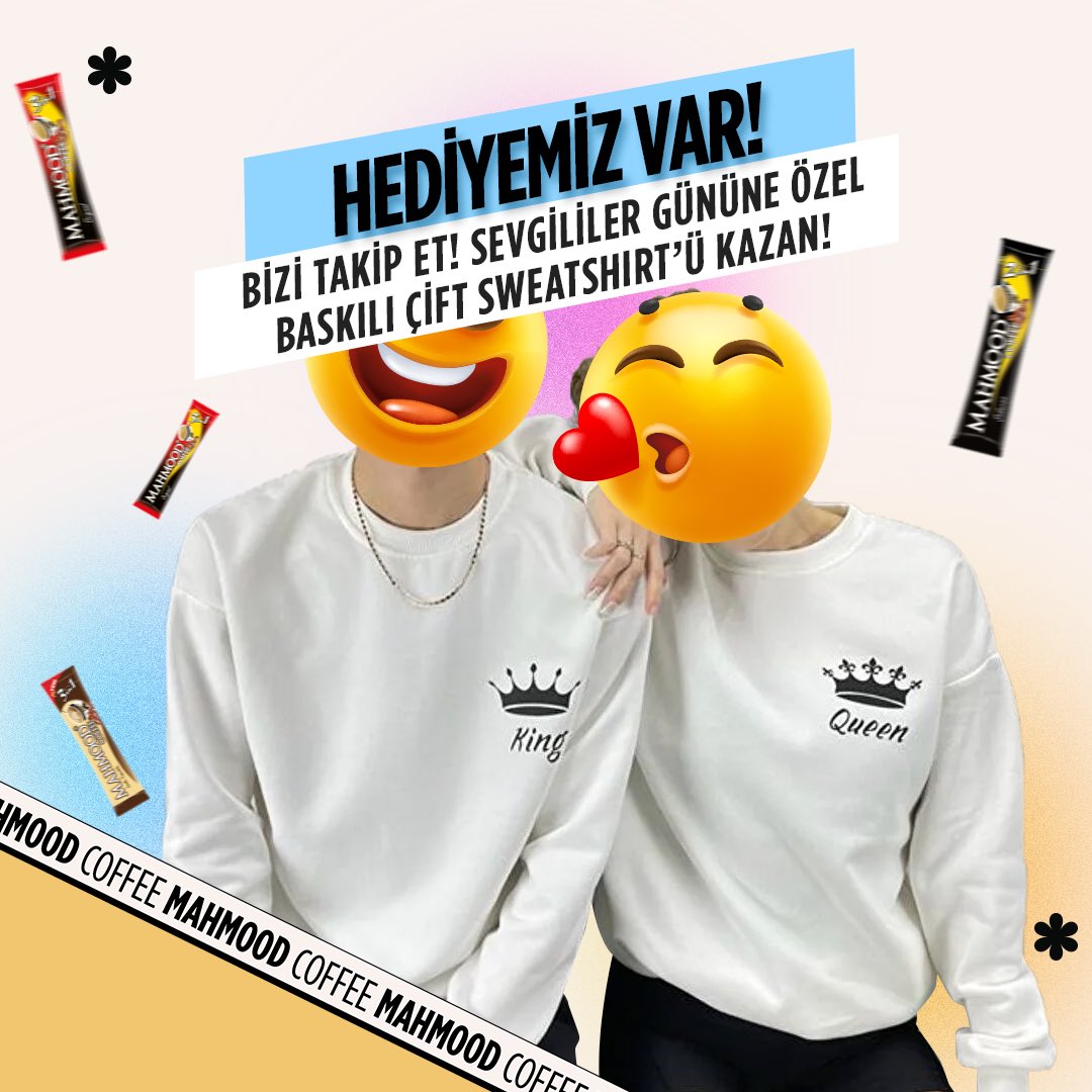 Hediyemiz var!❤️

Sevgililer Gününe özel 1 şanslı kişiye Çift Sweatshirt’ü ve Mahmood Coffee kahve seti + 5 kişiye de Mahmood Coffee Kahve Seti hediye ediyoruz! 🎁

Katılmak için;

☕️<a href="/MahmoodCoffeeTR/">Mahmood Coffee TR</a> hesabımızı takip et,
☕️Hediye tweetimizi beğen,
☕️Arkadaşını yoruma etiketle!