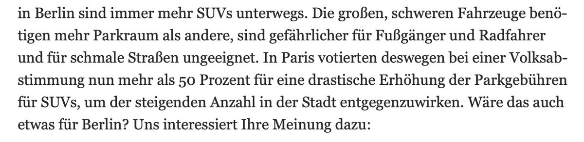 Ein Paradebeispiel für manipulatives Framing durch Journalisten, lehrbuchhaft. <a href="/hesselmann/">Markus Hesselmann</a>, Redaktionsleiter beim <a href="/TspLeute/">Tagesspiegel Bezirke</a> , lässt mal eben unter den Tisch fallen, dass nur 6 % der Pariser teilgenommen haben und insgesamt nur 3,1 % dafür waren.  

(aus Tsp Bezirke, 11.02.24).