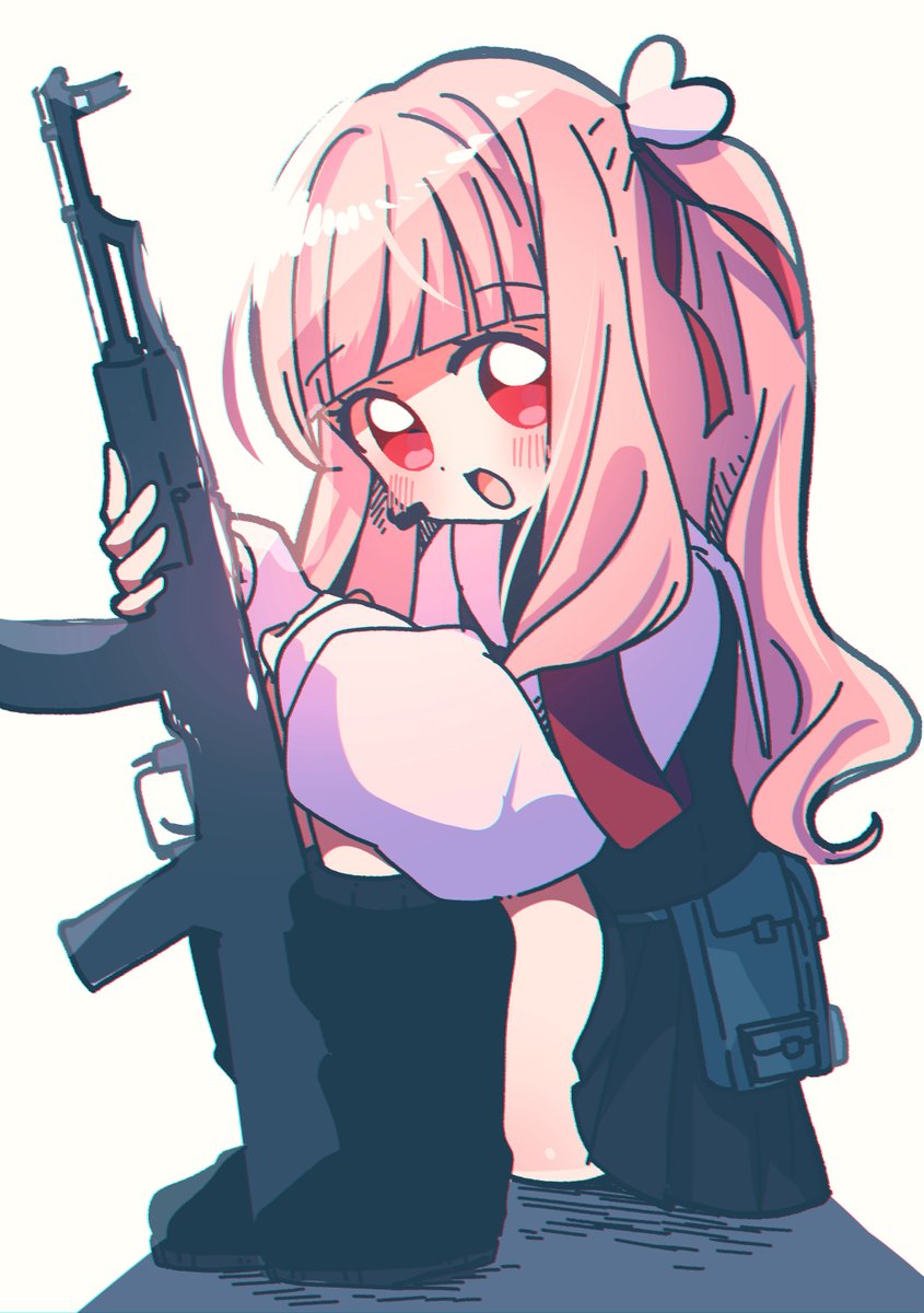 kotonoha akane 1girl solo weapon gun pink hair holding weapon red eyes  illustration images