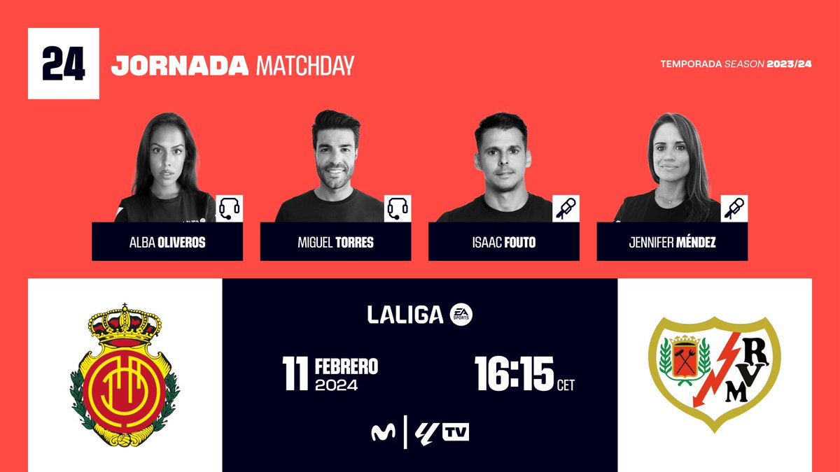 🙋🏻‍♂️#RCDMallorcaRayo 

📺#LaLigaTV para <a href="/MovistarFutbol/">Fútbol en Movistar Plus+</a> 

⏰15.25 previa (16.15 partido)

#InsideLALIGA