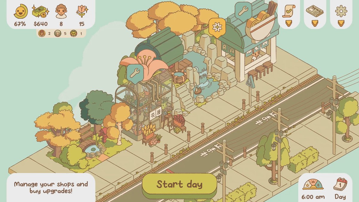 myPotatoGames's tweet photo. Minami Lane is a lovely life sim where you build up a single street in a neighborhood. The goal is to attract inhabitants and keep them happy. Place homes so they have somewhere to live, then place different kinds of shops and entertainment venues to raise their satisfaction. 

A ramen shop will satisfy their food needs, while a boba cafe will help improve their mood! Don't forget the bookstores, hot springs, and parks to further entertain and beautify the street. Play mission mode and complete quests or play in sandbox mode to focus on the creative side of building. Coming to Steam first. 🥰