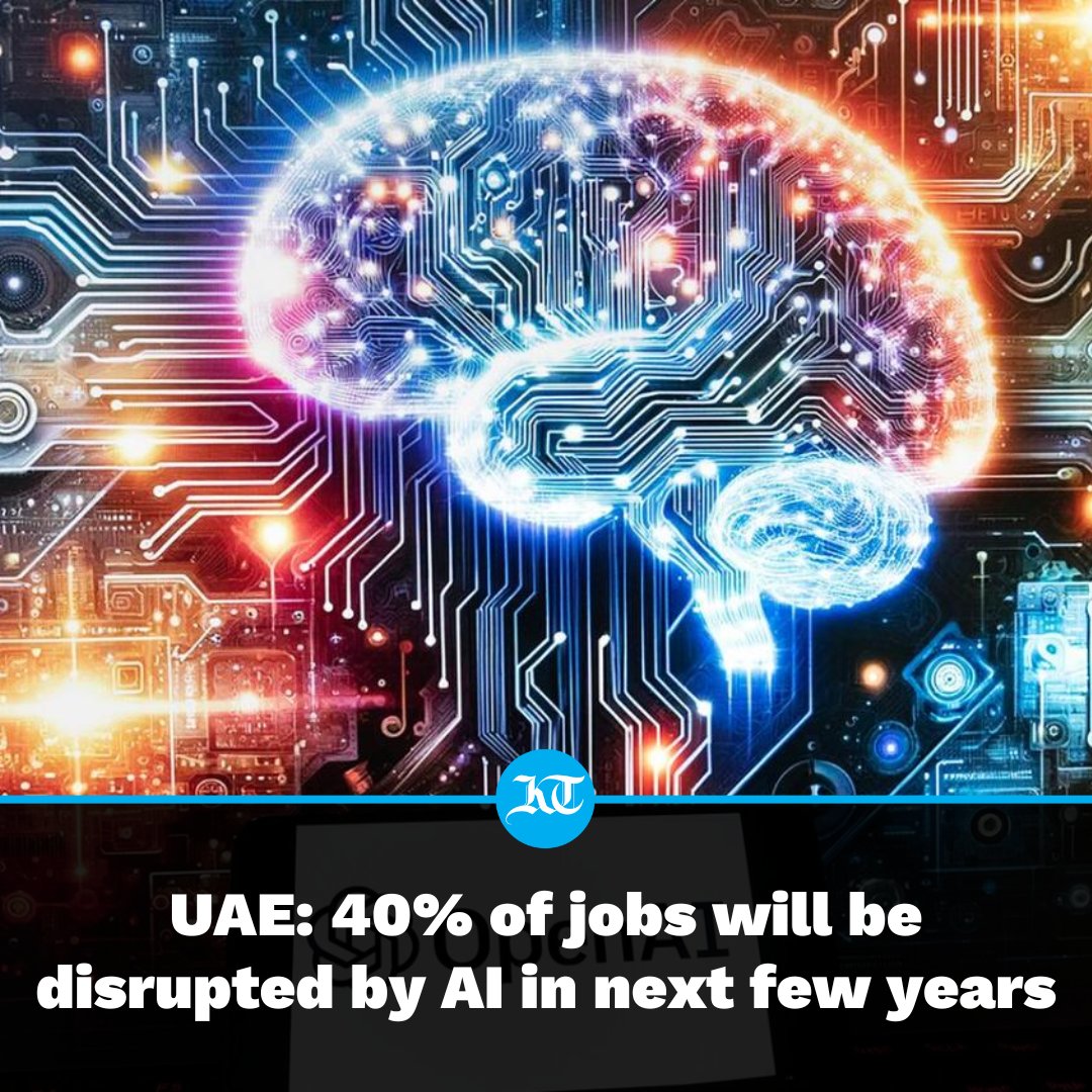 khaleejtimes's tweet photo. Approximately 40% of jobs globally will be disrupted because of AI (artificial intelligence) over the next few years, but the UAE is prepared to take on the challenge.
That is according to the chief of International Monetary Fund (IMF), who was speaking at the World Governments Summit (WGS) 2024 on Sunday.

“This is like a tsunami hitting the labour market. Some jobs will disappear altogether, jobs we don’t know exist will come and some jobs will be diminished,” said Kristalina Georgieva.

Read more: https://t.co/RKi2Qgr6mf

#AI #ArtificialIntelligence #jobmarket #employmentnews #UAE #KhaleejTimes
