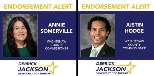 Derrick4Justice's tweet photo. DID YOU KNOW 7 of the 9 County Commissioners have endorsed Derrick for Washtenaw County Sheriff? #DJ4⭐️ #Jacksonforsheriff https://t.co/ojDVHIyp7K