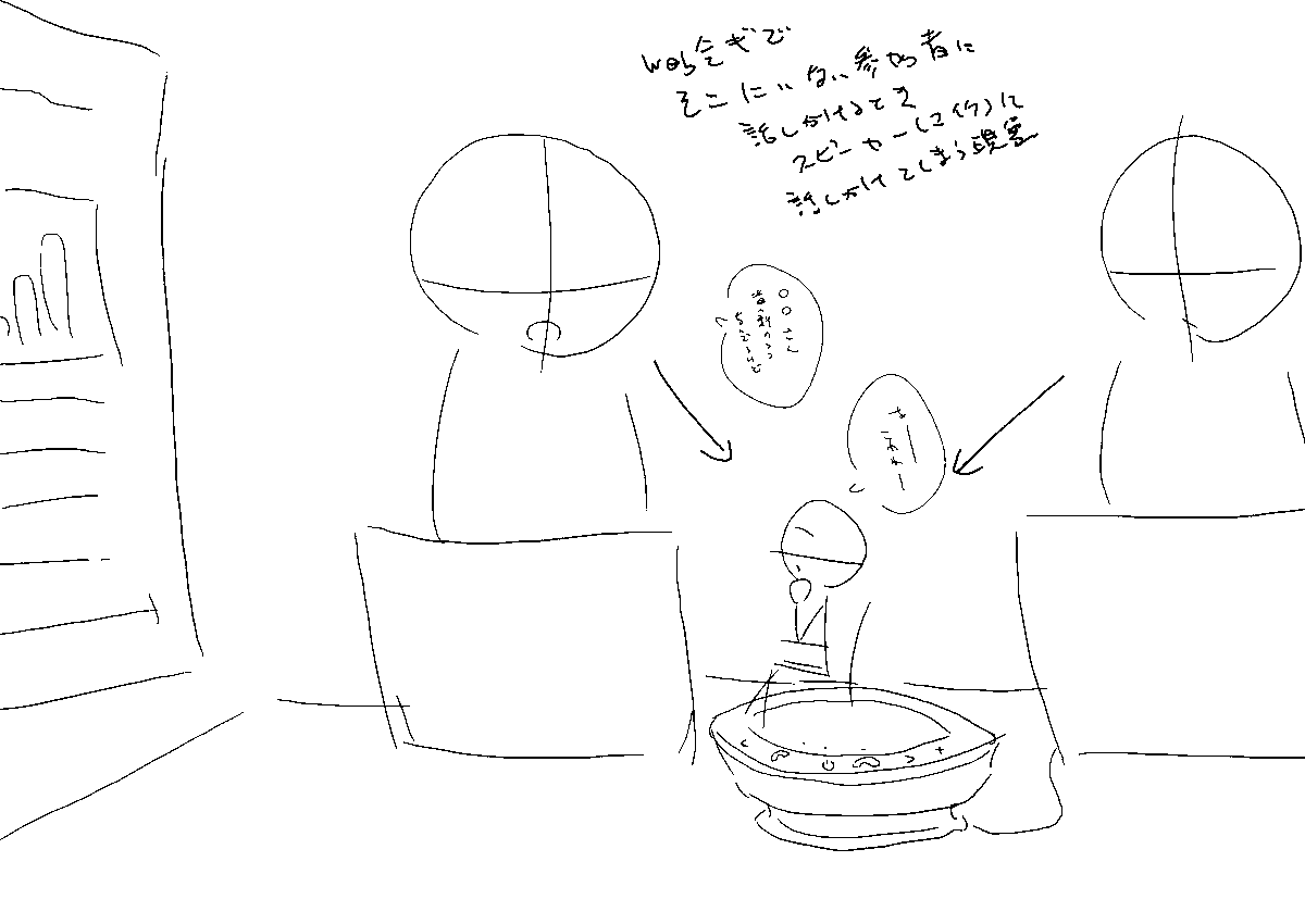 web会議でその場にいない参加者に話しかける時ついスピーカーに話しかけちゃうの依り代の役割を果たしていると思うの 