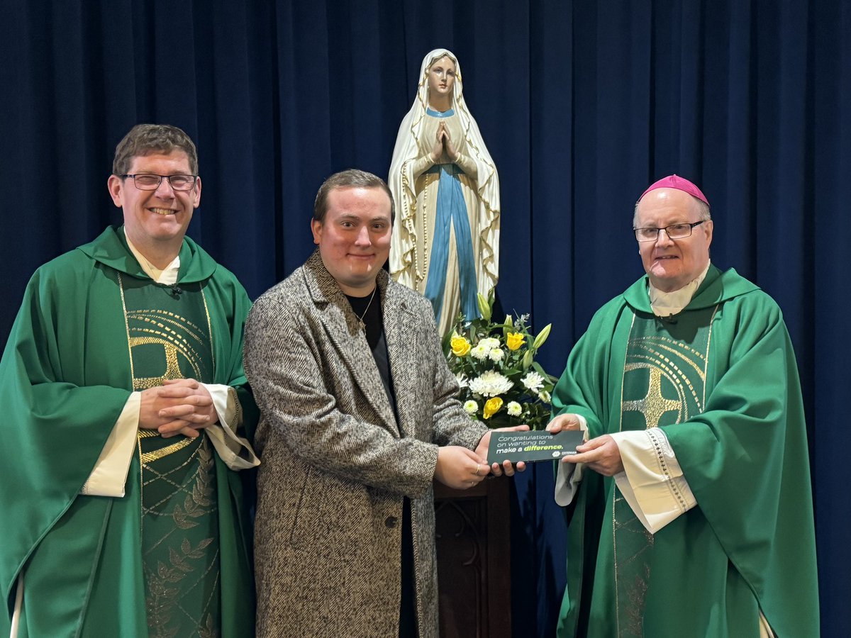 BishopPMcKinney's tweet photo. A bursary was presented by a member of the local Catenian Circle to Duncan, one of the senior servers in Cleethorpes, to help enable him to travel out with HCPT to Lourdes this Easter https://t.co/J0nFHLOn02