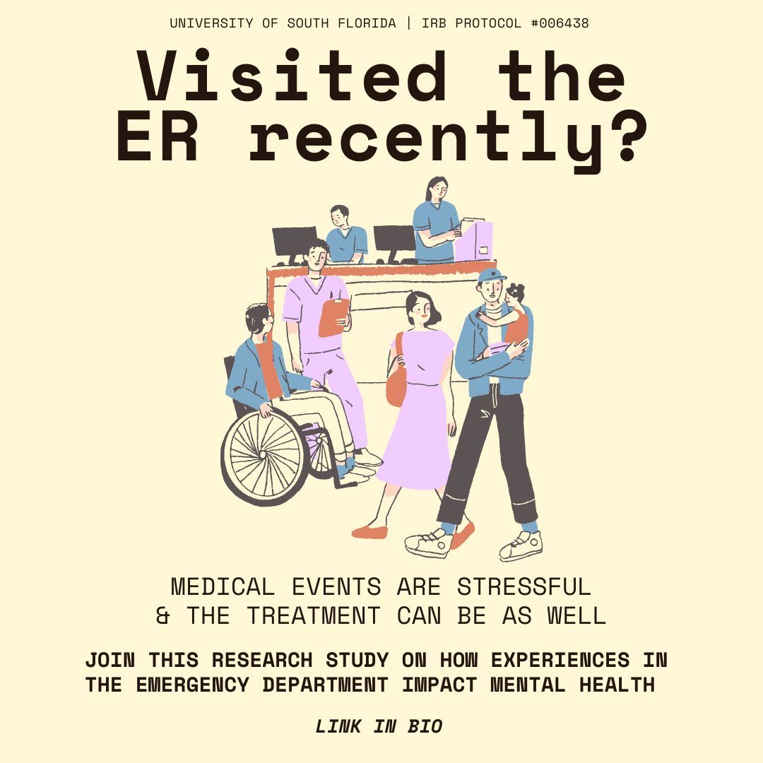 MedTraumaStudy1's tweet photo. Have you been to the ER in the last few months? We would like to know about your experience! Check out the research we’re doing here @MedTraumaStudy

#MentalHealth #Trauma #Research #Survey https://t.co/kO2KSEh7Gb