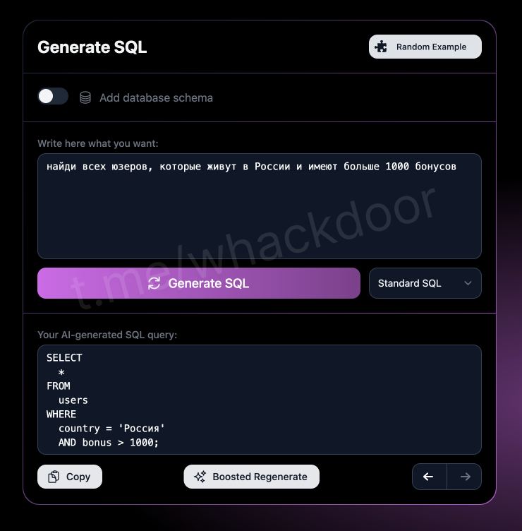 ZcodeAI's tweet image. An indispensable neural network for #SQL queries. #Text2sql will easily turn your text into a ready-made query. And if you don't understand what's going on in the request, just drop it in a special section and the program will explain it in detail. #Crypto #ai #Bitcoin