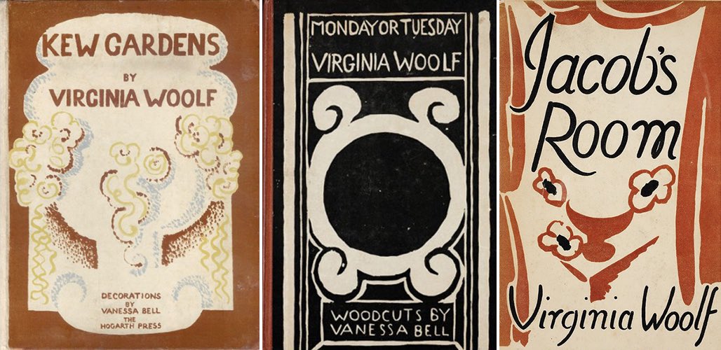 أغلفة روايات فيرجينيا وولف في طبعاتها الأولى من تصميم أختها الكبرى ڤانيسا بيل.
