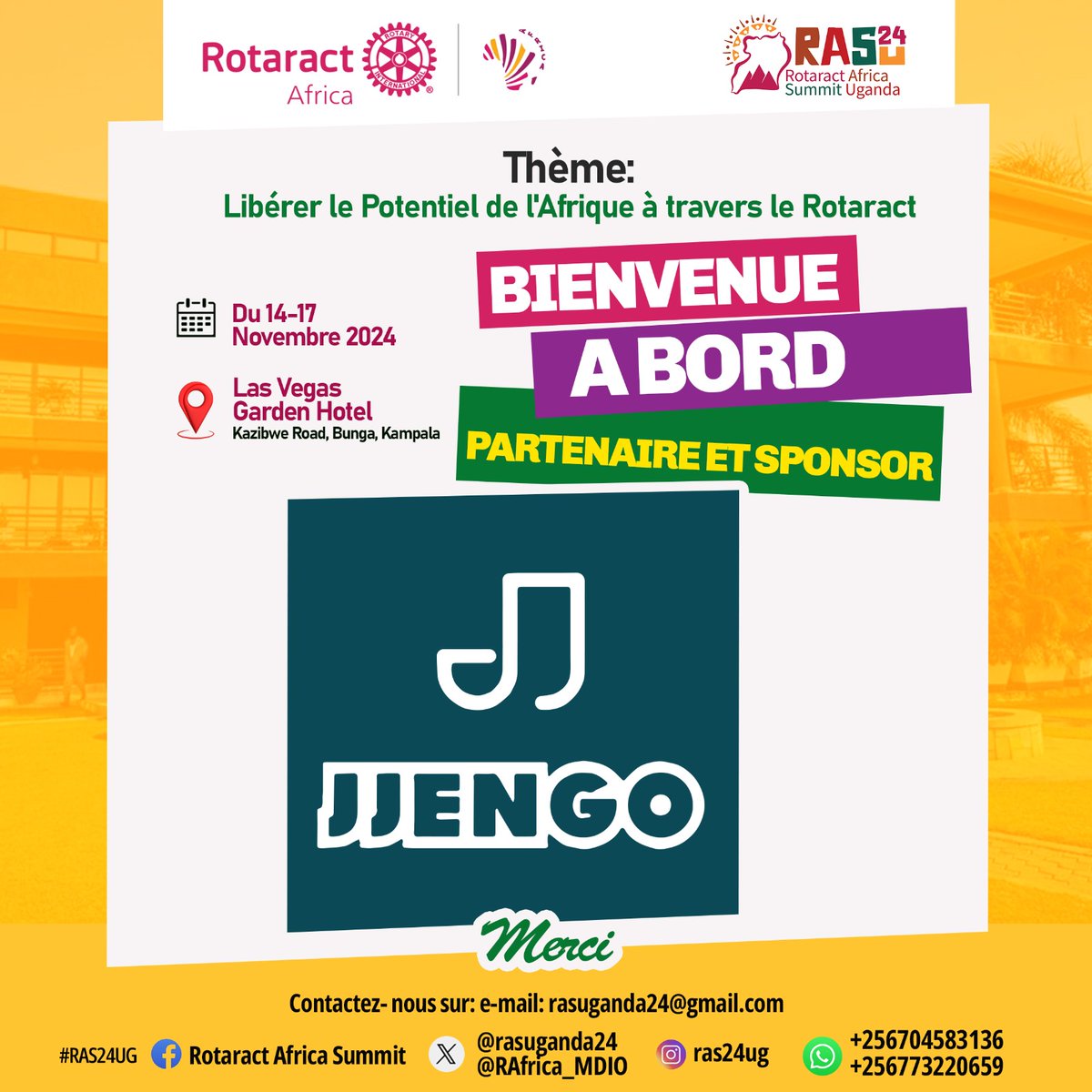 RAfrica_MDIO's tweet photo. Welcome on Board
Partner and Sponsor
Just to say "Thank you" 🌹🤝🇺🇬
Bienvenue à Bord
Partenaire et Sponsor
Juste pour dire "Merci"🌹🇺🇬🤝
@jjengoApp
#RAS24UG
#MagicalSummit
#UnSommetMagique https://t.co/APM2DS08Z9
