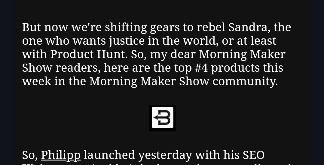 I'm not a big fan of newsletters but I haven't missed a single Morning  Makers Show ones since the day I subscribed! 🥹🤌🏻
<a href="/TakoTreba/">sandra djajic</a> you're amazing and a rebel for sure!!! ❤️
Thanks for the fiery opener! 🔥🤘🏻😌