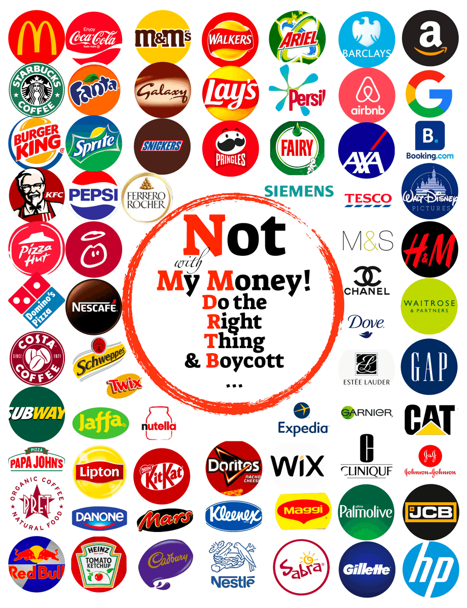 My take on the #Boycott movement A visual poster summarising the main brands to boycott #NotWithMyMoney ... Do the right thing and boycott ...