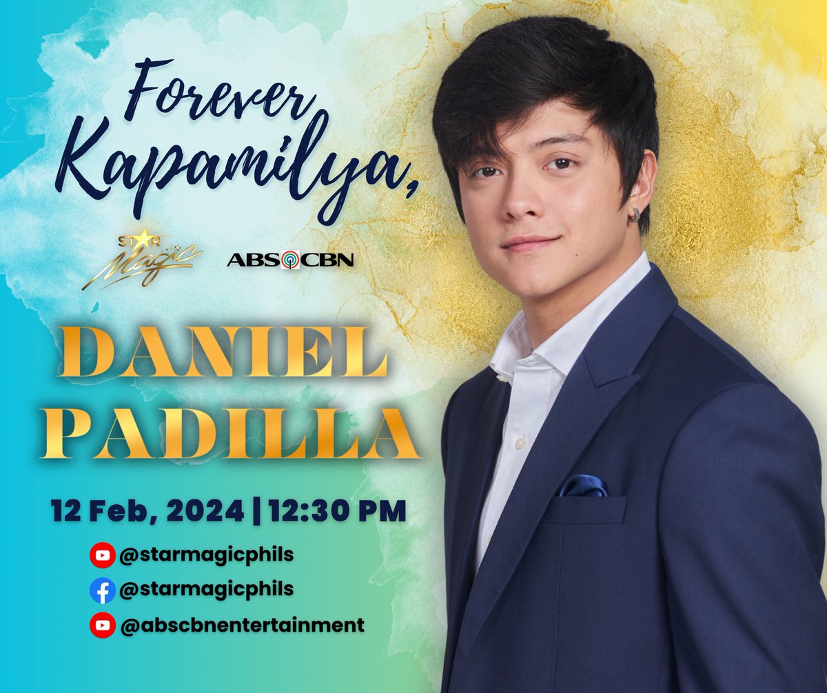 starmagicphils's tweet photo. He’s a stellar sensation, a “Supreme Idol”, and a Tatak Star Magic artist. 

He is Daniel Padilla 😎

And he will proudly renew his Kapamilya status in a ✨FOREVER KAPAMILYA✨Network Contract Signing tomorrow, FEBRUARY 12 at 12:30 PM! ✍🏼 

Watch this exclusive content on the following channels:

- Star Magic YT channel (@starmagicphils)
-Star Magic FB page (@starmagicphils)
-ABS-CBN Entertainment YT channel (@abscbnentertainment)
 
#ForeverKapamilyaDaniel #ForeverKapamilya #DanielPadilla #TatakStarMagic #StarMagic